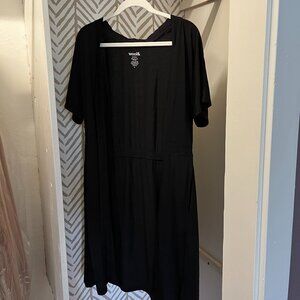 Black Button Up, Fitted Waist, Knee Length Dress - Amalya by Wool& (Wooland)